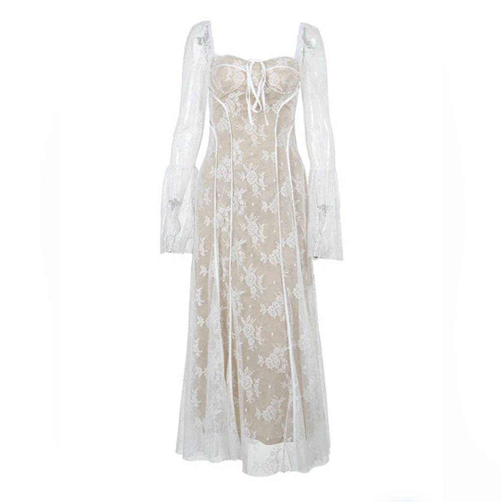 White Lace Long Sleeve Maxi Dress - Maternity